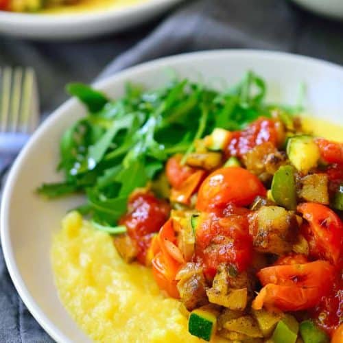 This vegan breakfast potato polenta bowl is an easy, comforting dish to make for a lazy Sunday morning breakfast (or brunch).