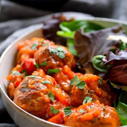 These vegan meatballs are made with from-scratch seitan using vital wheat gluten. They’re quick and easy to prepare and are baked for a super-healthy and versatile vegan meatball!